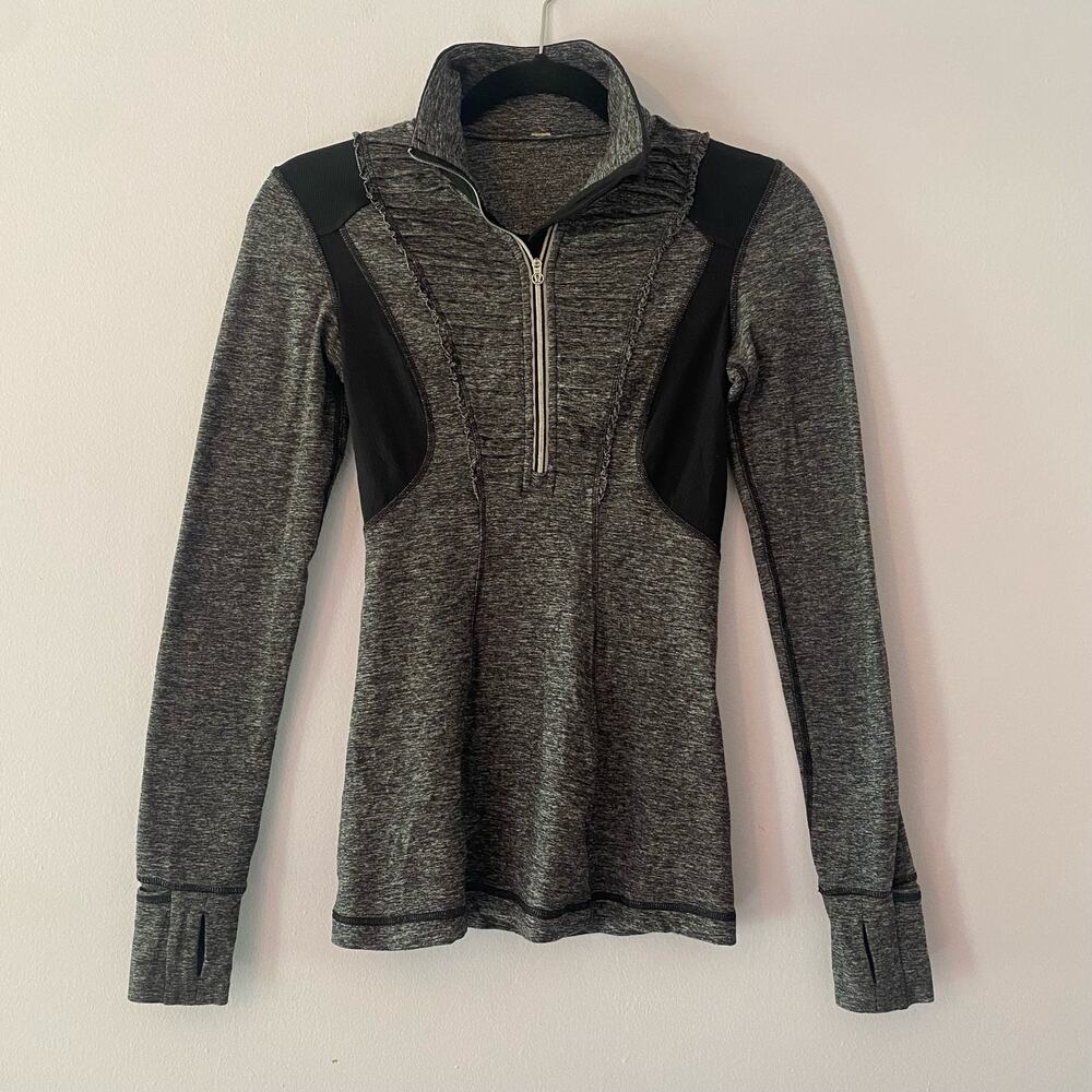 Lululemon Gray Black Quarter Zip Run Your Heart Out Pullover Women's size 2